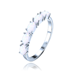 MINET Pierścien srebrny z białymi opalami wielkość 14