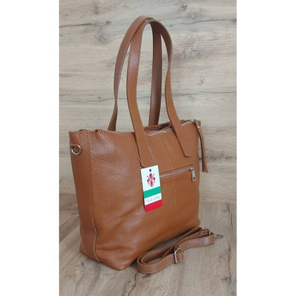 Trzy komory,duża Włoska skórzana torba na ramię mieści A4 ,Vera Pelle Camel WA554C