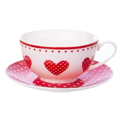 Dzbanek + filiżanka ze spodkiem kropki serca