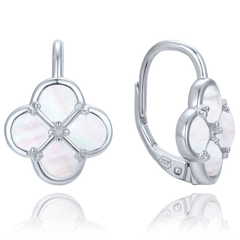 MINET Srebrne kolczyki koniczyna z białą masą perłową