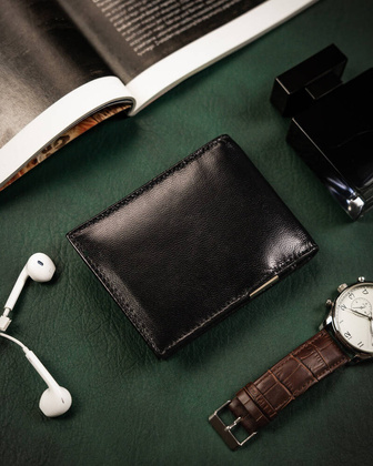 Skorzana banknotowka meska z systemem RFID Protect