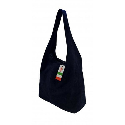 Zamszowy worek , Włoska skórzana torba xl a4 Granatowy shopper bag W356BS