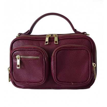 Zgrabny elegancki kuferek, listonoszka kieszonki A5 złote okucia Vera Pelle  Bordowa VPMC15R