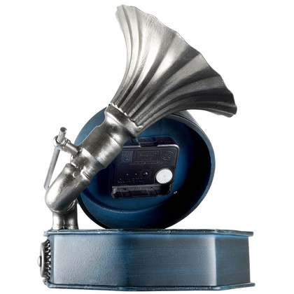 Zegar stołowy gramofon metalowy granatowy retro vintage 16,5x16,5 x 19 cm