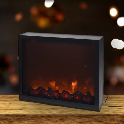 Kominek elektryczny led czarny metalowy 41x35 cm