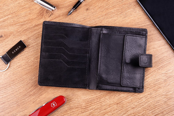 Portfel męski skórzany KEMER 366 Czarny - min. zamówienie 20 / 50 / 100 szt.