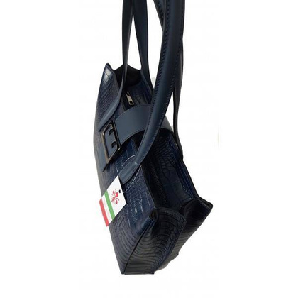 Duża włoska torba ,kuferek A4 skóra motyw krokodyla Vera Pelle , Granatowa VP645BS