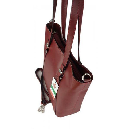 Klasyczna Włoska torebka skórzana na ramię mieści A4 ,Vera Pelle , Bordowa MVN14R