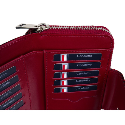 Damski portfel skórzany z suwakiem Canaletto croco bordowy PD2006s162 RFID