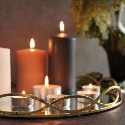 Taca na świece lustrzana okrągła złota metalowa / podstawka pod świeczki 31 cm