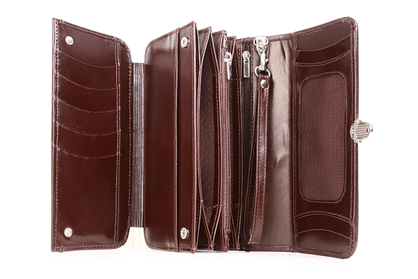 Portfel skórzany damski z rączką KEMER VOOC PPD1 Brązowy