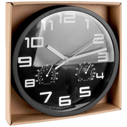 Zegar ścienny z termometrem i higrometrem czarny 25 cm