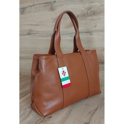 Duża Włoska skórzana torba na ramię mieści XL ,Vera Pelle Camel VPA78C