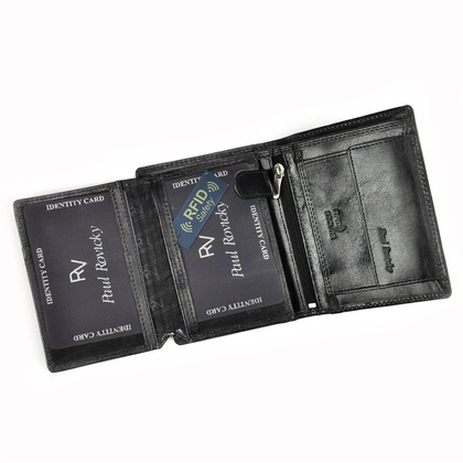 Funkcjonalny, pionowy portfel męski bez zapięcia ze skóry naturalnej