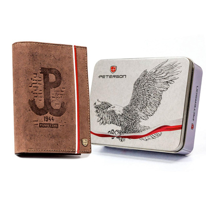 Duzy skorzany portfel meski z motywem patriotycznym