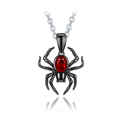 MINET Nowoczesny czarny srebrny naszyjnik pająk z czerwonym cyrkonem