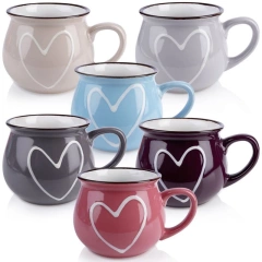 Kubek ceramiczny z uchwytem kolorowe serca zestaw 6 szt. 320 ml