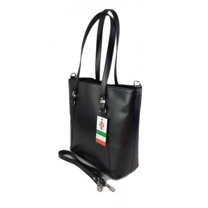 Klasyczna Włoska torebka skórzana na ramię mieści A4 ,Vera Pelle , Czarna MVN14N