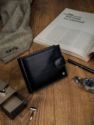 Klasyczny skórzany portfel męski z zapięciem rfid -