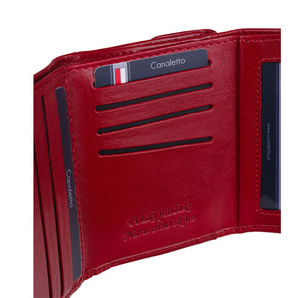 Mały czerwony portfel damski Canaletto ze skóry licowej z RFID – elegancja i ochrona danych PD2001cs165