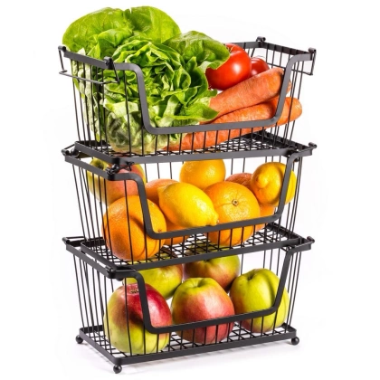 Koszyk na owoce i warzywa metalowy czarny piętrowy do piętrowania 31x17,5x15,5 cm