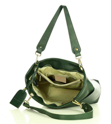 Skórzana torba damska w trapez na ramię sholder genuine leather bag - MARCO MAZZINI ciemny zielony - min. zamówienie 20 / 50 / 100 szt.