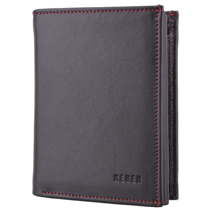 Portfel męski skórzany KEMER P4 LK Czarny / Czerwony - min. zamówienie 20 / 50 / 100 szt.
