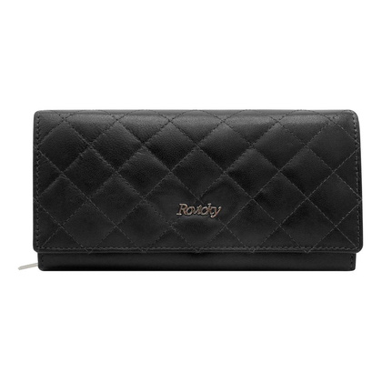 Skórzany portfel damski w orientacji poziomej na zatrzask — Rovicky