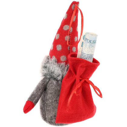 Mikołajek dekoracyjny z workiem na prezent 20 cm czerwony