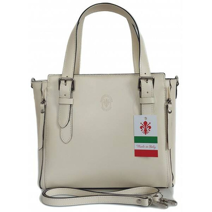 Włoska torebka skórzana na ramię, kuferek mieści A4 ,Vera Pelle Beżowa V884T