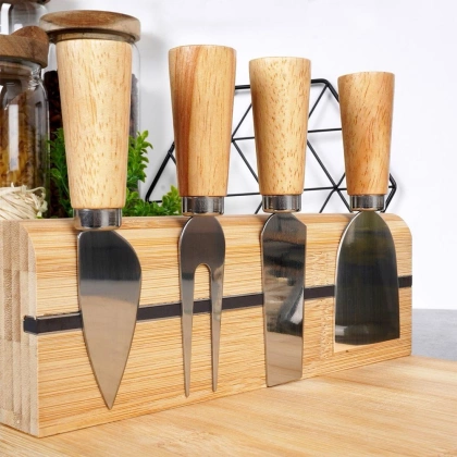 Deska bambusowa do krojenia serwowania serów + 4 noże stalowe do sera