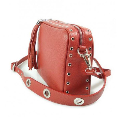 Listonoszka frędzelek, kółka ,dzety srebrne okucia Vera Pelle Czerwona VP1188R