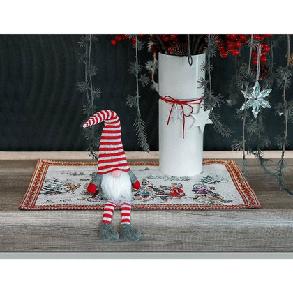 SKRZAT GNOM DEKORACYJNY SIEDZĄCY 30+10 CM Z CZAPKĄ I NÓŻKAMI W PASKI