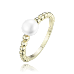 MINET Pozłacany srebrny pierścionek z perłą i kulkami wielkość 13