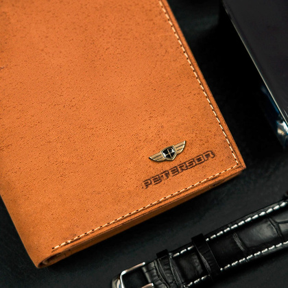 Pionowy elegancki portfel meski ze skory naturalnej