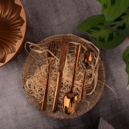 Sztućce nierdzewne miedziane luksusowe komplet zestaw sztućców 24 elementy COPPER