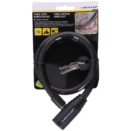 ZAPIĘCIE ROWEROWE DUNLOP SPIRALNE NA KLUCZ 1.2x65CM - CZARNE