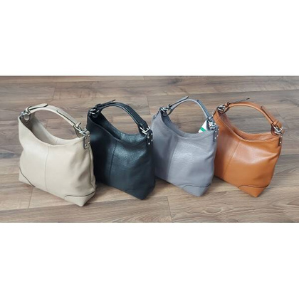 Skórzany Włoski worek ,torba na ramię Vera Pelle miękka ,pojemna Beżowa VORX12T