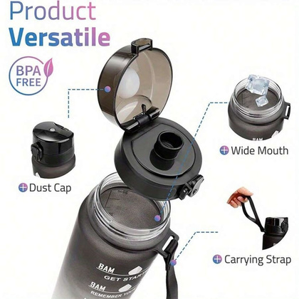 Butelka na wodę, bidon z miarką 1L OMBRE Szary z Czernią BD16