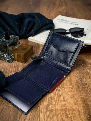 Pionowy portfel męski dwukolorowy, skóra naturalna HQ Rovicky