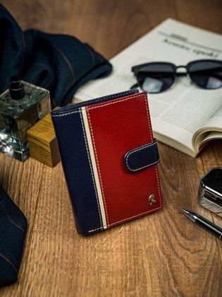 Pionowy portfel męski dwukolorowy, skóra naturalna hq