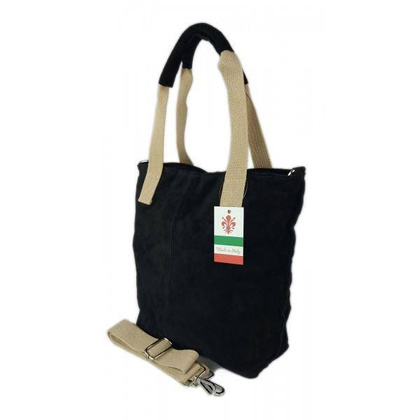 Miękki zamszowy worek -Włoski shopper Vera Pelle , Czarna W234N