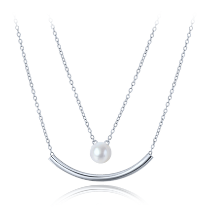 MINET Podwójny srebrny naszyjnik z naturalną perłą