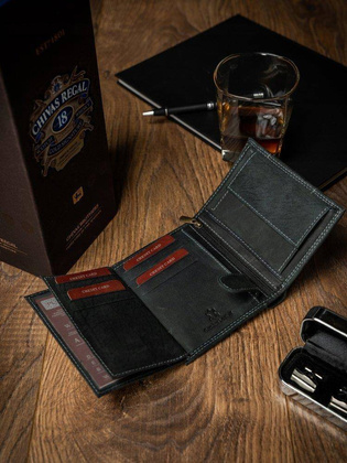 Pionowy portfel męski, skóra naturalna, nubuk i jeans always wild