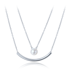 MINET Podwójny srebrny naszyjnik z naturalną perłą