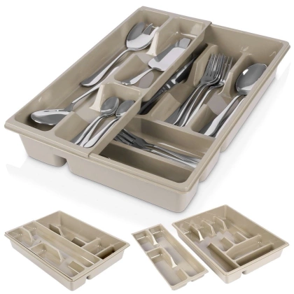 Organizer na sztućce wkład do szuflady dwupoziomowy rozsuwany wyjmowany szary