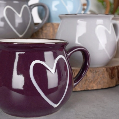 Kubek ceramiczny z uchwytem kolorowe serca zestaw 6 szt. 320 ml
