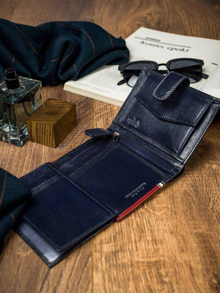 Pionowy portfel męski dwukolorowy, skóra naturalna hq