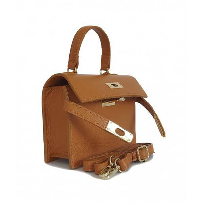 Włoska zgrabna skórzana listonoszka Vera Pelle kuferek,kufereczek Camel VPK321C