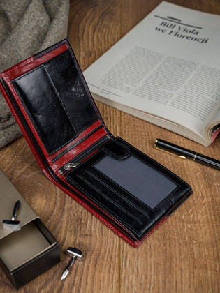 Skórzany portfel męski poziomy ze skóry n992-vt2 black-red